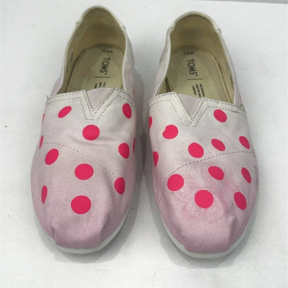 Toms Flats Womens 8.5 Pink & White Polka Dot Classic Alpargata Espadrille Casual